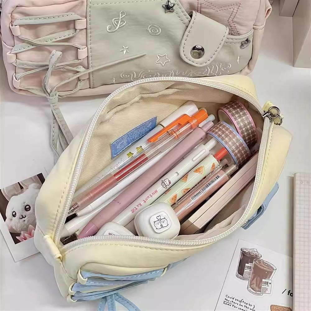Duoduo Star Musical Note Pencil Case - Large Capacity Canvas Bag for Junior High Girls' Stationery