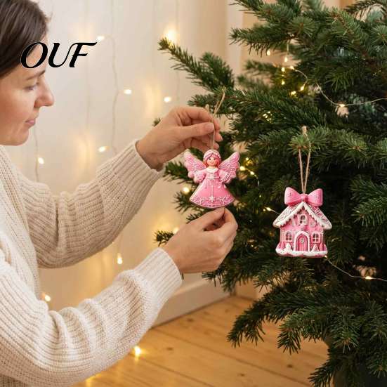 Decorative Wood Shapes for Christmas 12/24/36Pcs Pink Gingerbread Wooden Ornaments, Xmas Tree Hanging Decorations, Lightweight Decorations Festive