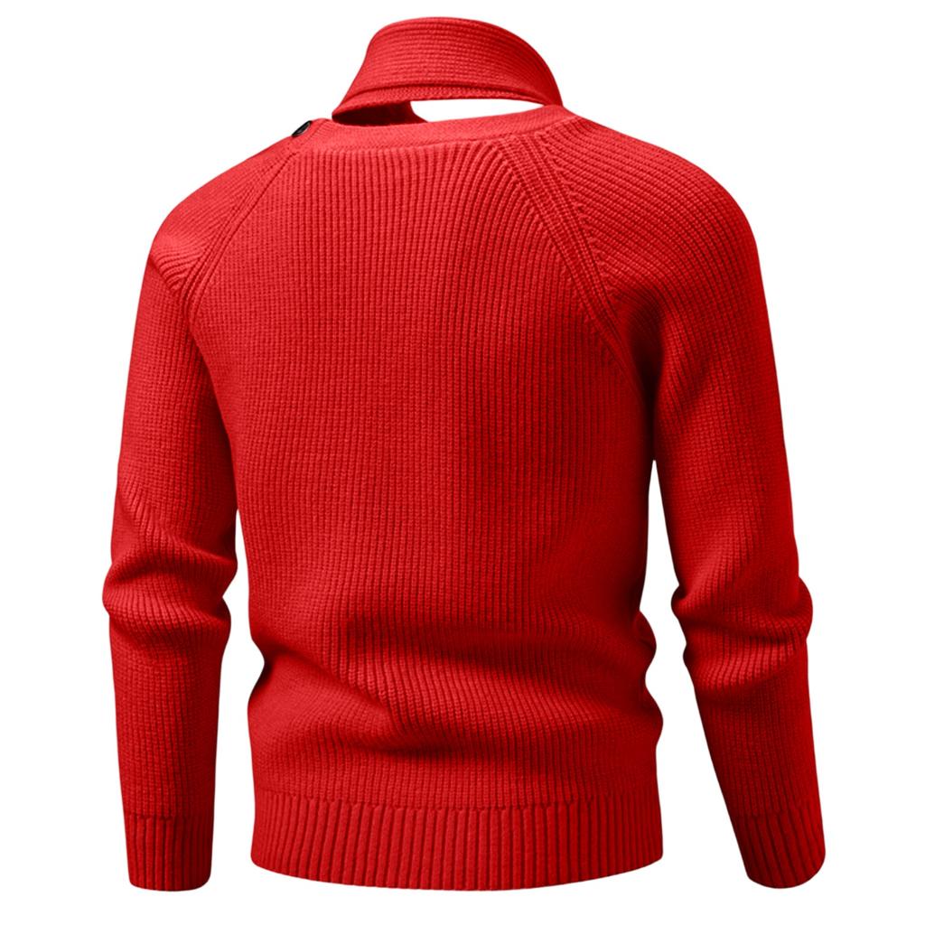 Men's Casual Solid-color Patchwork Style Long-sleeved High-neck Sweater, Men's Fitted Knitted Pullover, Scarf Collar Sweater