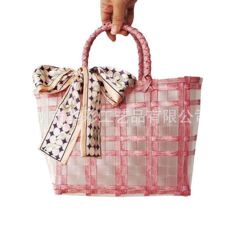 Woven Bag Women's Jelly Bag Hand Basket Fruit Gift Basket Vegetable Basket Bath Basket Plaid Bag
