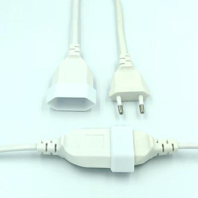European 2-Pin Power Extension Cord, White | VDE Certified Male-Female Connector