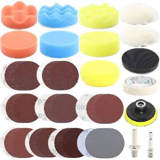 104PCS Car Headlight Restoration Kit - 3Inch Sanding Discs, Wool & Sponge Buffing Pads, Interface Pad For Car Washing, Cleaning, Waxing