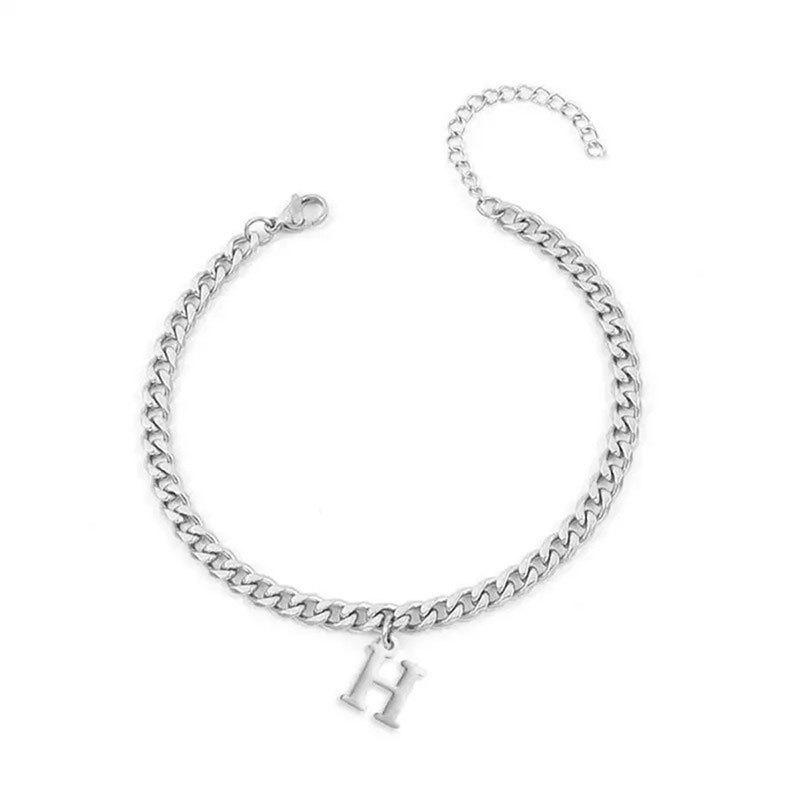 Mens Initials Links Bracelets Stainless Steel A-Z 26 Letters Alphabet Charm Chain Wristband Adjustable Casual Jewelry Gift