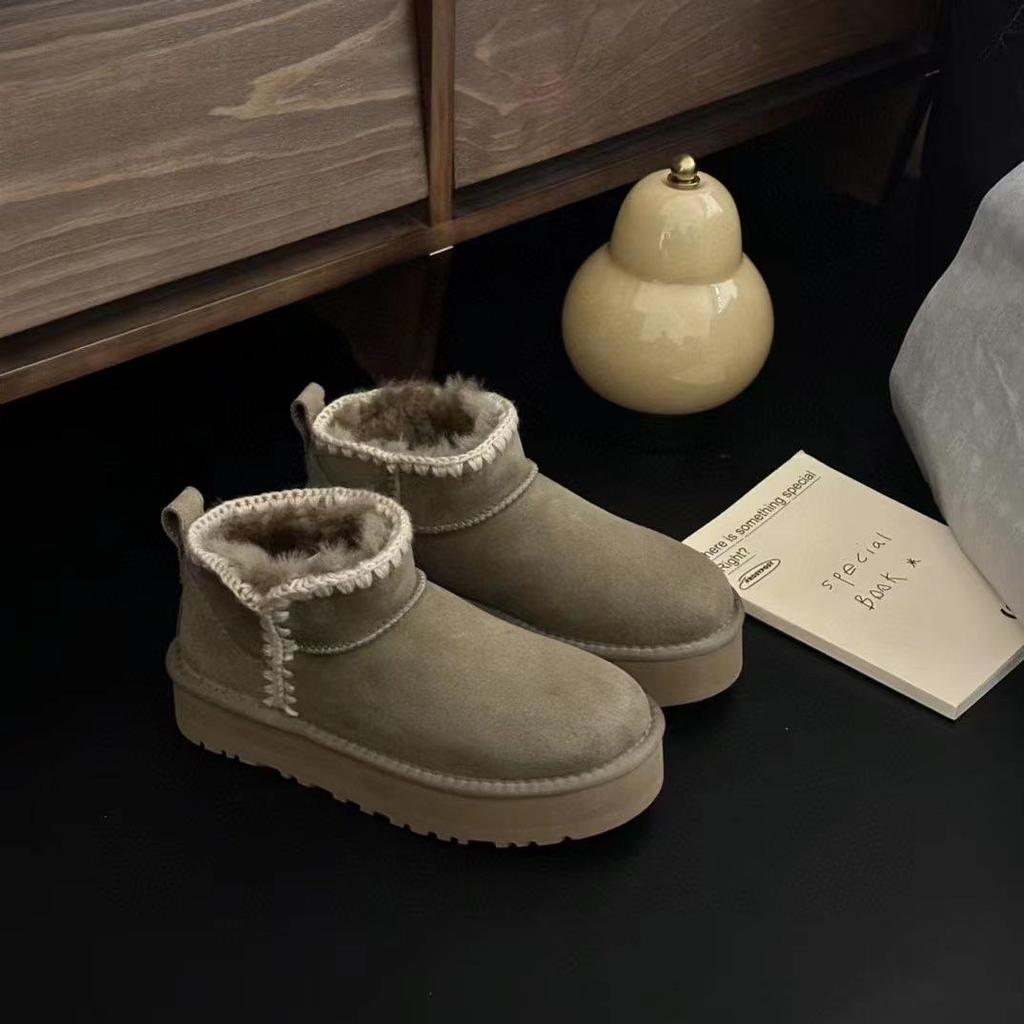 Damen Winter Dicksohlige Mini Gestrickte Woll Schneestiefel - Kurz, Warm und Pelzig.