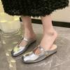 Französische Taschenkopf-Slipper Damen tragen Silber Einzelne Schuhe draußen Sommer, faule Leute treten kleine duftende Wind flache Sohle coole Slipper Damenmode