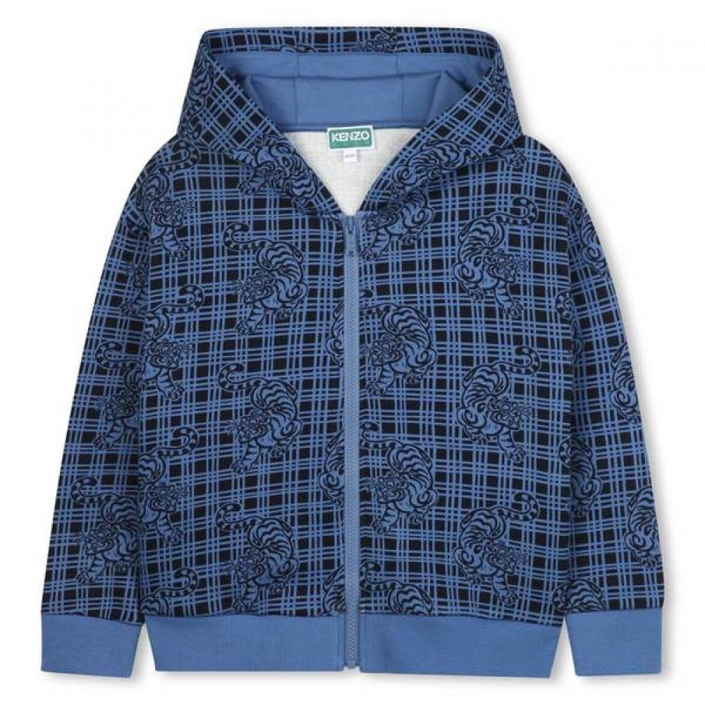 Kenzo Kids Tiger Check Hoodie Zip 25fw Z256afh121 Blue/14Age-164CM