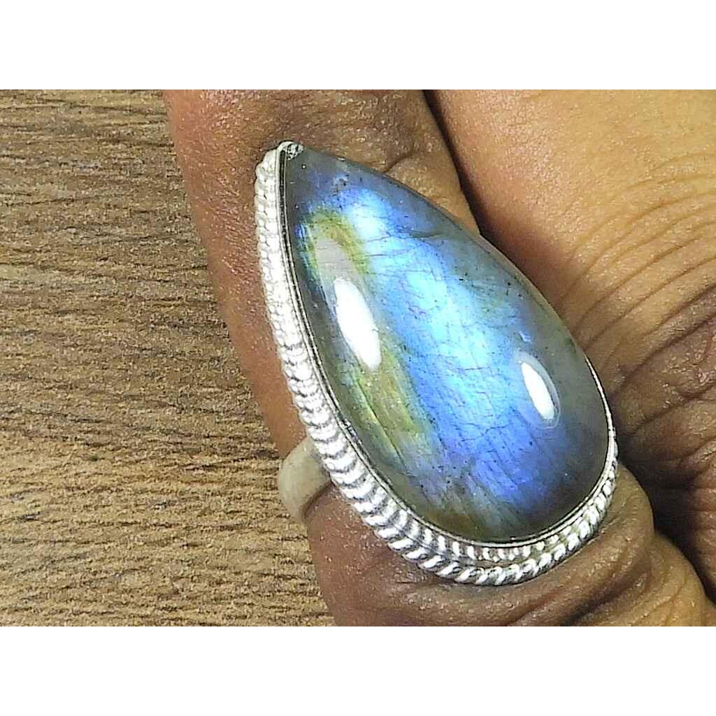 

Natural Coffee Bean Jasper 925 Sterling Silver Pear Gemstone Ring Size US 6 MK-158