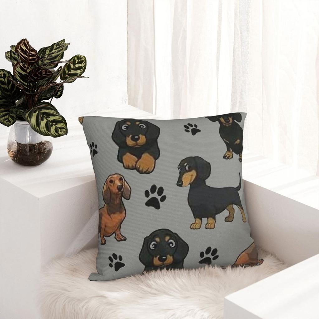 Dachshund Dog Cartoon Pillowcase Polyester Cushion Cover Gift Wiener Sausage Throw Pillow Case Cover Home Square 18'