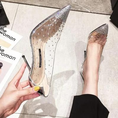 New Luxury Fairy Style Transparent High Heels Thin Heels Pointed Water Diamond Single Shoes Women's Crystal Wedding Shoes