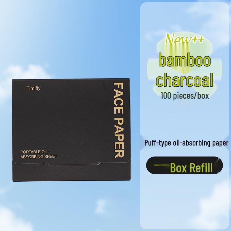 Timifly Puff-Style Oil-Absorbing Sheets with Mirror Box - 100 Sheets, Portable, Makeup-Safe