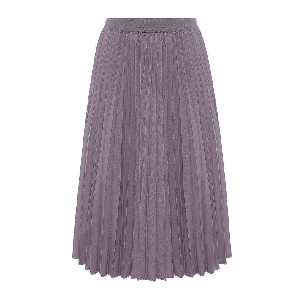 Girls High Waist Elastic Waistband Solid Color Pleated Skirt with Lining Flowy Holiday Birthday Skirt