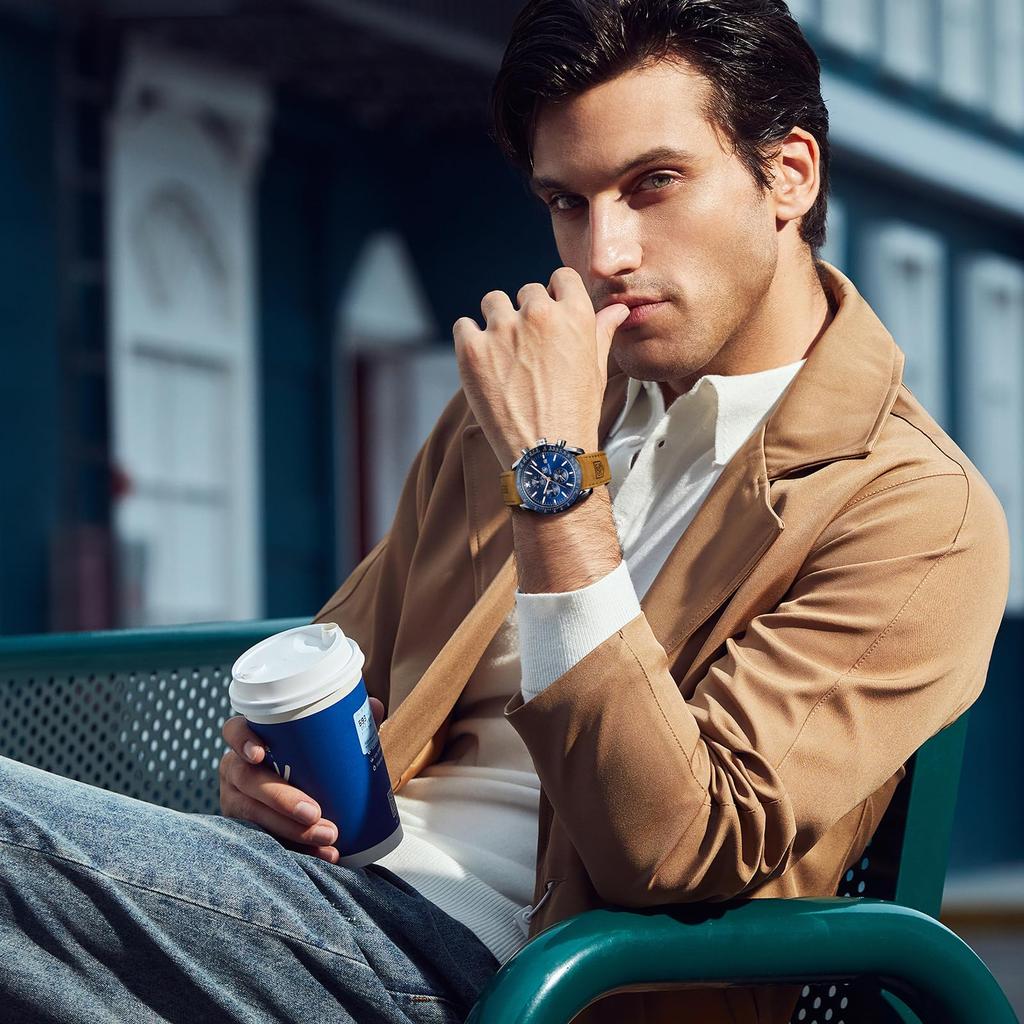 BY BENYAR Chronograph Analog 30M Water Leather Strap Quartz Gift for Available In and Blue Men's Watch, Resistant, Simple, Stylish, Popular, Formal,