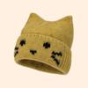 Cute Kitten Ears Pullover Hat Female Jacquard Cat Expression Flanged Wool Hat Big Head Circumference Warm Knitted Hat Female