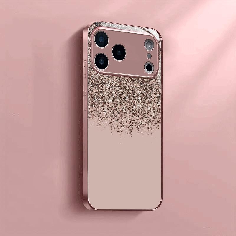 Minimalist Elegant Golden Dust Metallic Paint Glass Phone Case For iPhone 17 16 15 14 13 12 11 Pro Max 15 Plus 17 Air 16E Cover