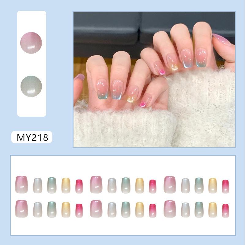 Ice through cat's eye vitality rainbow cute dopamine girlish feeling removable manicure 30 pieces