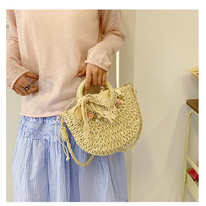Small Fresh Flower Woven Bag 2025 New Style Seaside Vacation Beach Shoulder Portable Straw Vegetable Basket
