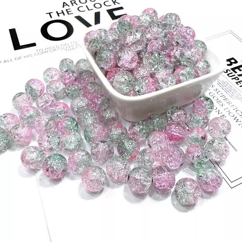 10mm Crackle Glass Round Beads, Loose Spacer Beads DIY Accessories for Bracelet Making 50pcs