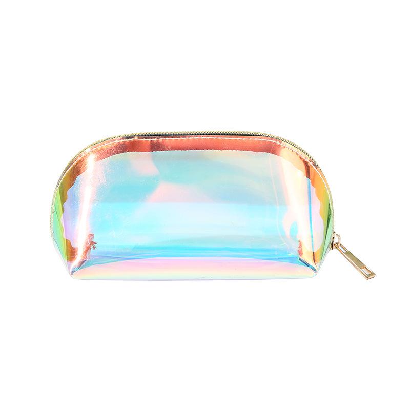 Luminous Iridescent Half-Moon Makeup & Toiletry Bag – Waterproof Cosmetic Storage for Girls