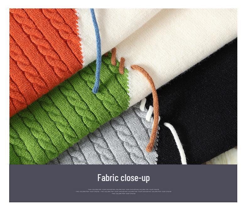 Men's Autumn/Winter Color Block Crew Neck Sweater - Trendy, Warm, Loose Knitwear, Casual Base Layer