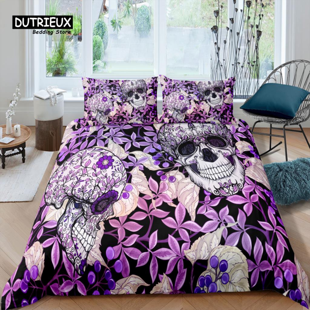 Home Living Luxury 3D Sugar Skull Bedding Set Flower Duvet Cover Pillowcase Kids Bedding Set Queen and King EU/US/AU/UK Size
