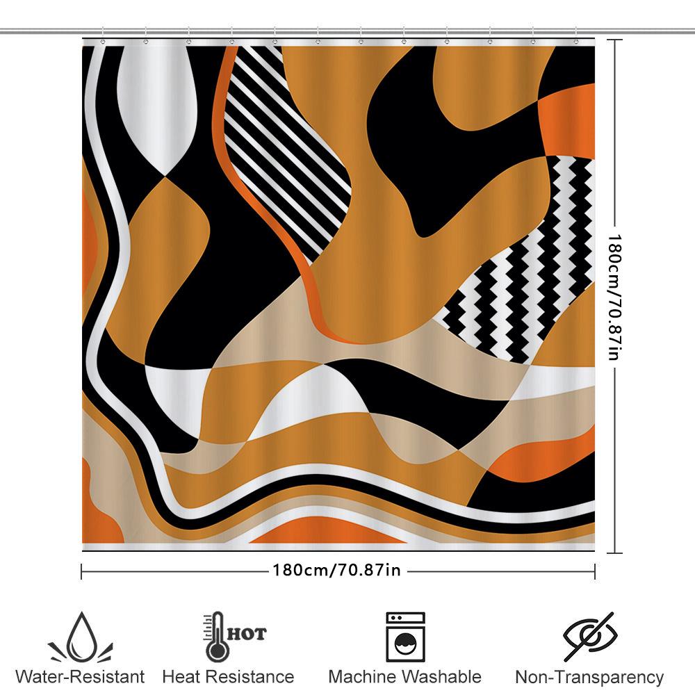 Modern Colorful Bathroom Shower Curtain Black, White Orange Geometric Design For Bathtub Decoration Polyester Fabric Waterproof