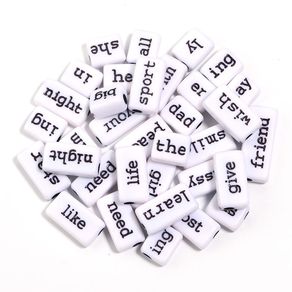 50pcs Acrylic Rectangular Words Beads 15X7.5mm Loose Bead for Jewelry Making DIY Necklace Phone Chains Bracelet Accessories