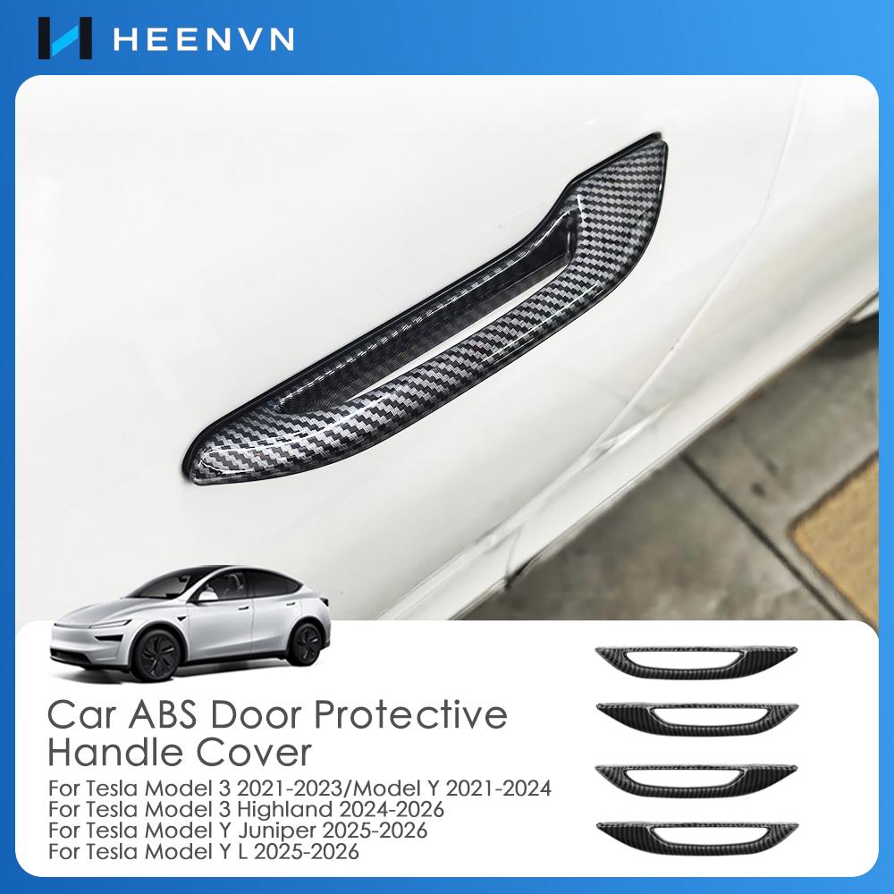 Heenvn Car Door Handle Cover For Tesla Model 3/Y Model Y Juniper Model 3 Highland 2026 4Pcs ABS Door Handle Patch Accessories