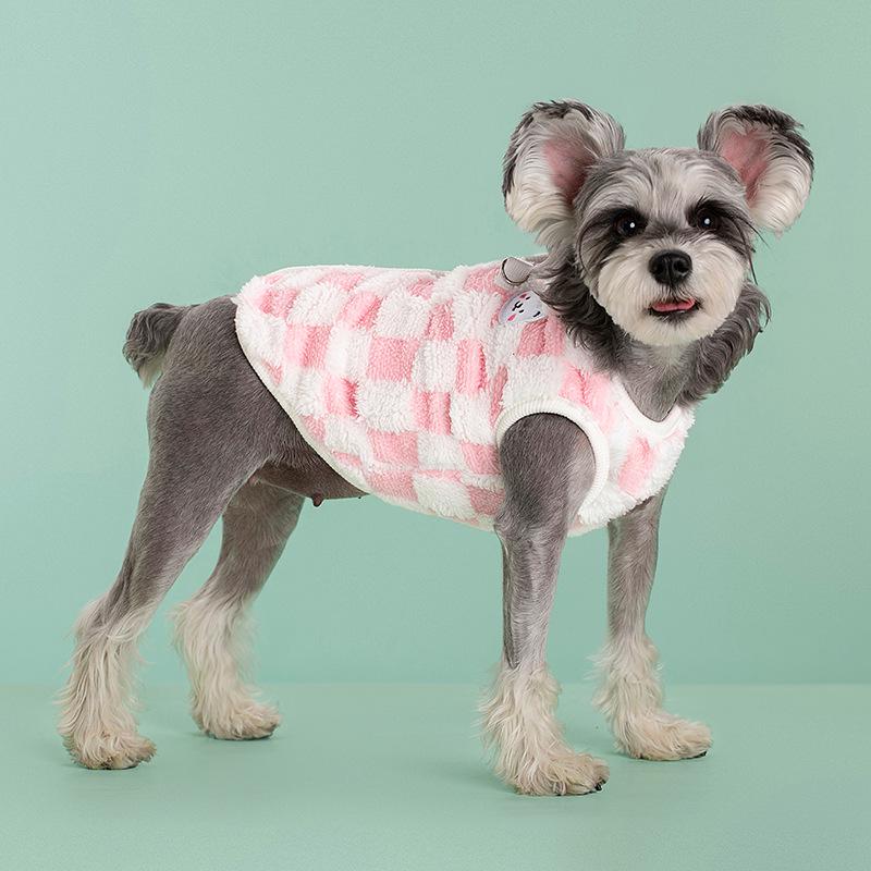 Popular Warm Checkered Fleece Dog Sweater - Comfortable, Thickened, Close-Fitting Vest for Spring, Autumn, and Winter.