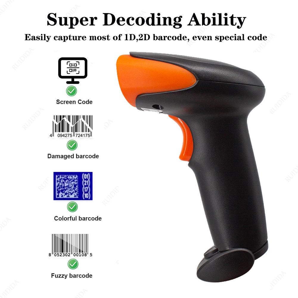 Ręczny Skaner Przewodowy 1D/2D Skaner Kodów Kreskowych 2D QR lub Bezprzewodowy Czytnik Kodów QR lub Skaner Kodów Kreskowych Bluetooth USB PDF417 Barras