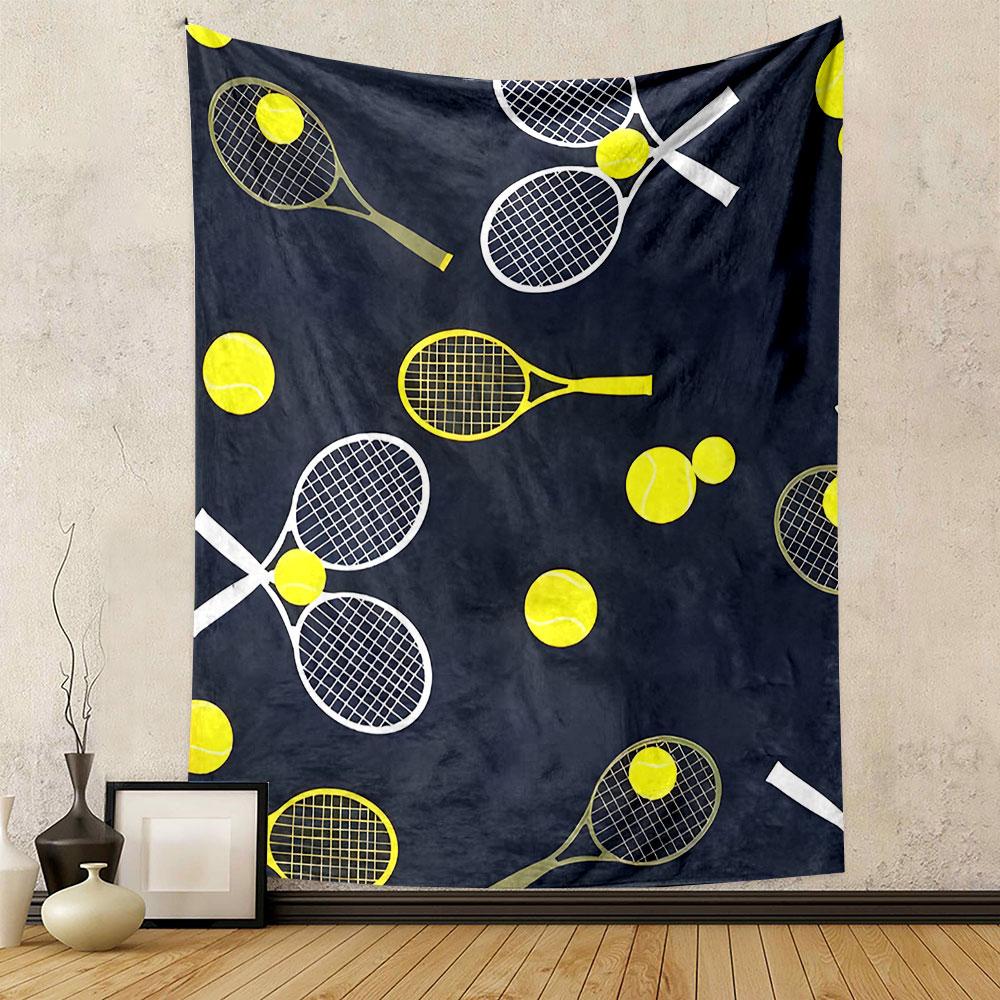 Tennis Rackets and Balls Pattern Patterned tapestry home decor, suitable for bedroom and living room, gift