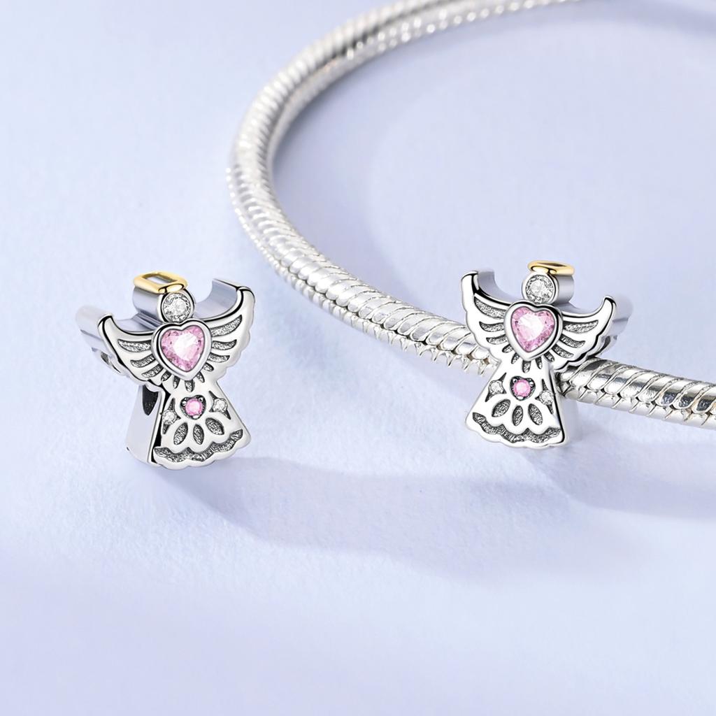Cuentas con Colgante Original Cruz de Ángel de Plata 925 Pulsera DIY Para Mujer Joyería de Moda