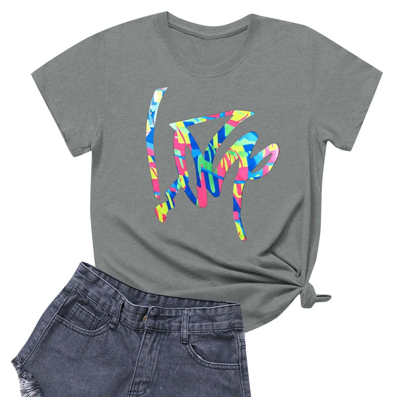 

Женская повседневная футболка с круглым вырезом и короткими рукавами с принтом XL