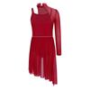 Children’s Dance Dress One Shoulder Long Sleeve Mesh Patchwork Spaghetti Straps Irregular Hem Asymmetrical Style for Lyrical Routine