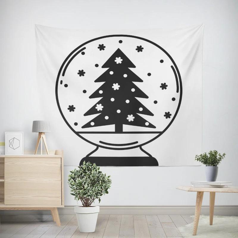 Christmas New Year Crystal Ball Snowman Christmas Tree Pattern Living Room Bedroom Decorative Tapestry