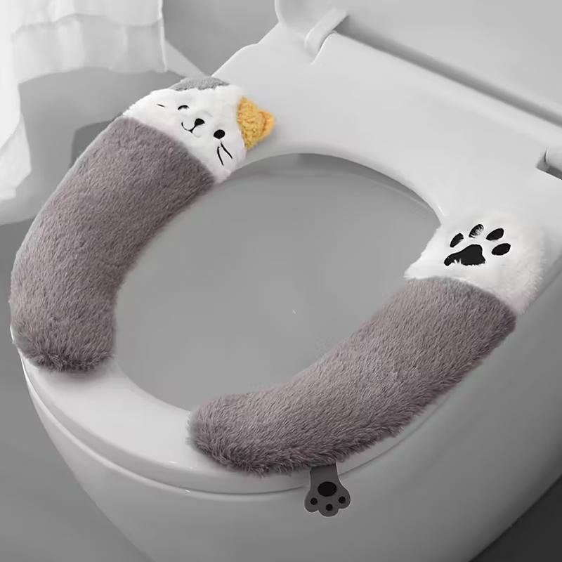

1 Set Cat Design Soft Non-Slip Bathroom Warmer Pad Toilet Supplies Plush Comfortable Thickened Gift for Cat Lovers Multi-Color 34x11cm сірий колір