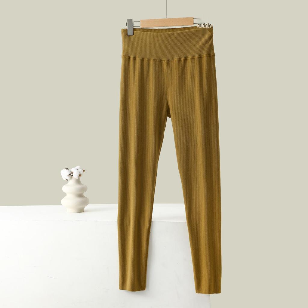 Women's High-Waisted Warm Slimming Pants - Brushed, Thickened, Stretchy, Plus Size, Cropped, Solid Color for Autumn/Winter