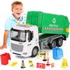 11.8" Garbage Truck Toy with Dumping Function, Friction Powered Trash Truck Toy, Sound and Lights for Age 3-7 Years Old Boys Girls Birthday Gifts