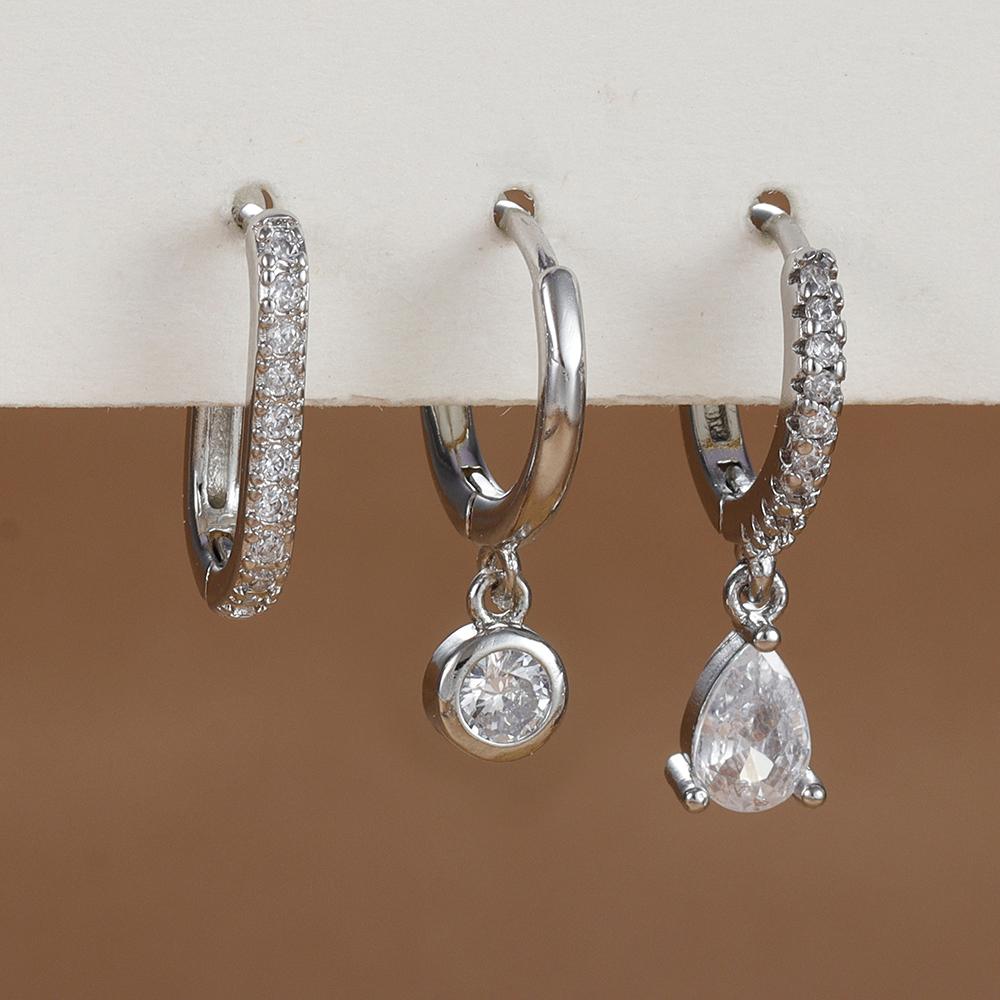 3PCS Fashion Stainless Steel Water Drop Zircon Dangle Earrings Set for Women Gold Plated U-shape Earring Piercing Jewelry
