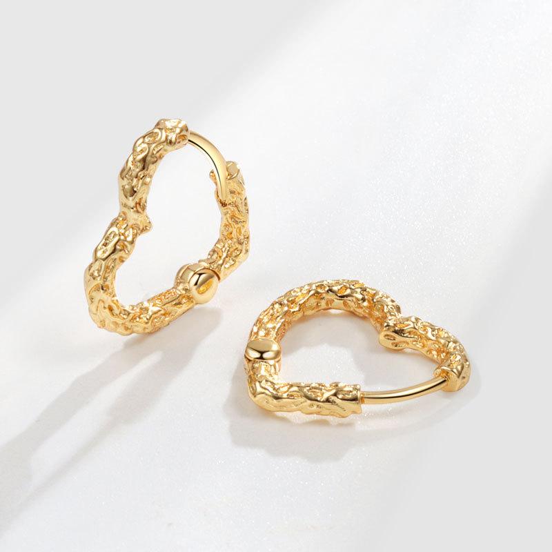 

925 Sterling Silver Vintage Shinning Gold Heart Earrings For Women Trendy Earring Jewelry Prevent Allergy Party Accessories Gift