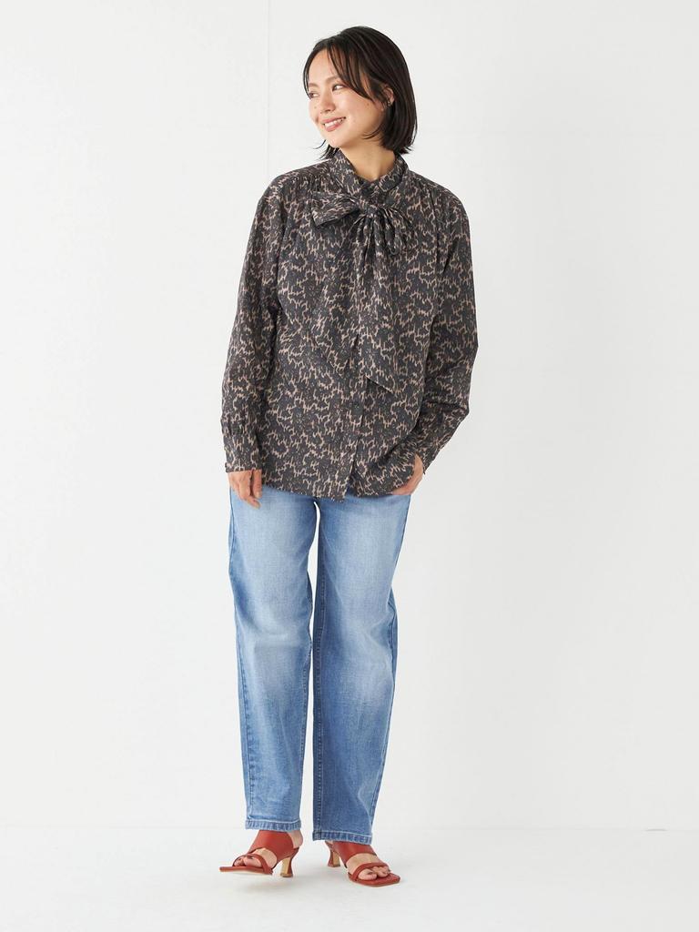 Ships Colors MULHOUSE Women's Leopard Print Bowtie Blouse, Machine Washable, Brown, 221150017, One Size