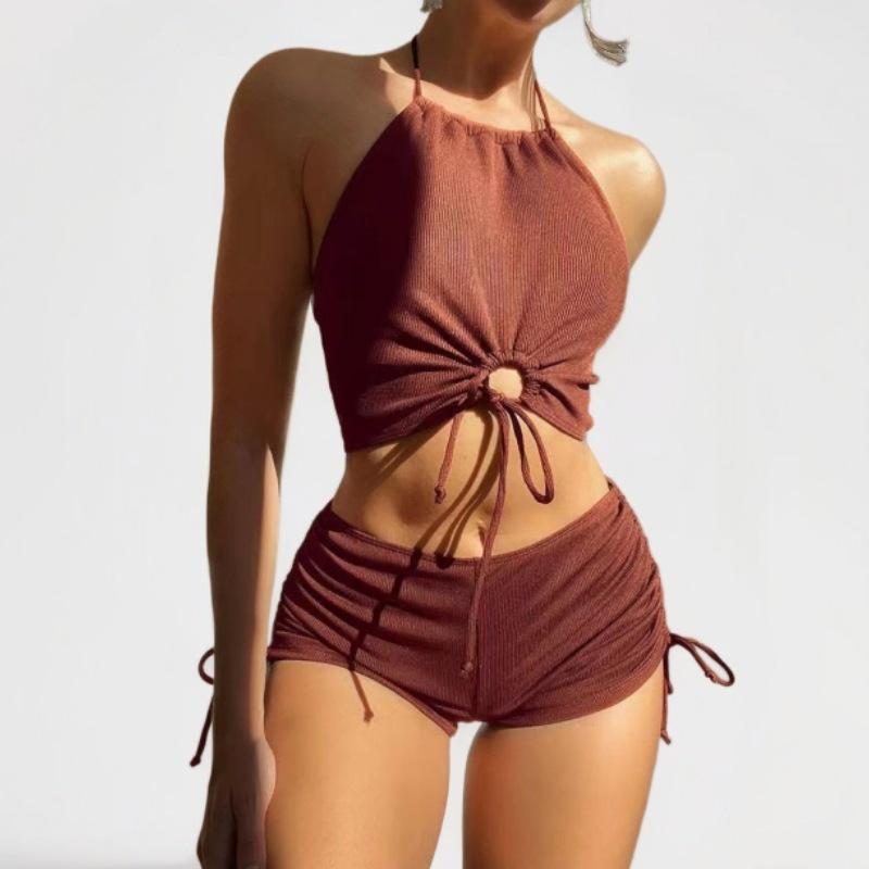 

Women s Sexy Backless Drawstring Tankini Swimsuit M коричневий