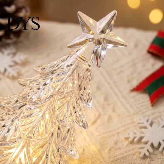 Christmas Party Atmosphere Decor Mini LED Light Up Faux Crystal Tree Figurine, Lighted Xmas Safe for Children Table Centerpiece with Gift Box