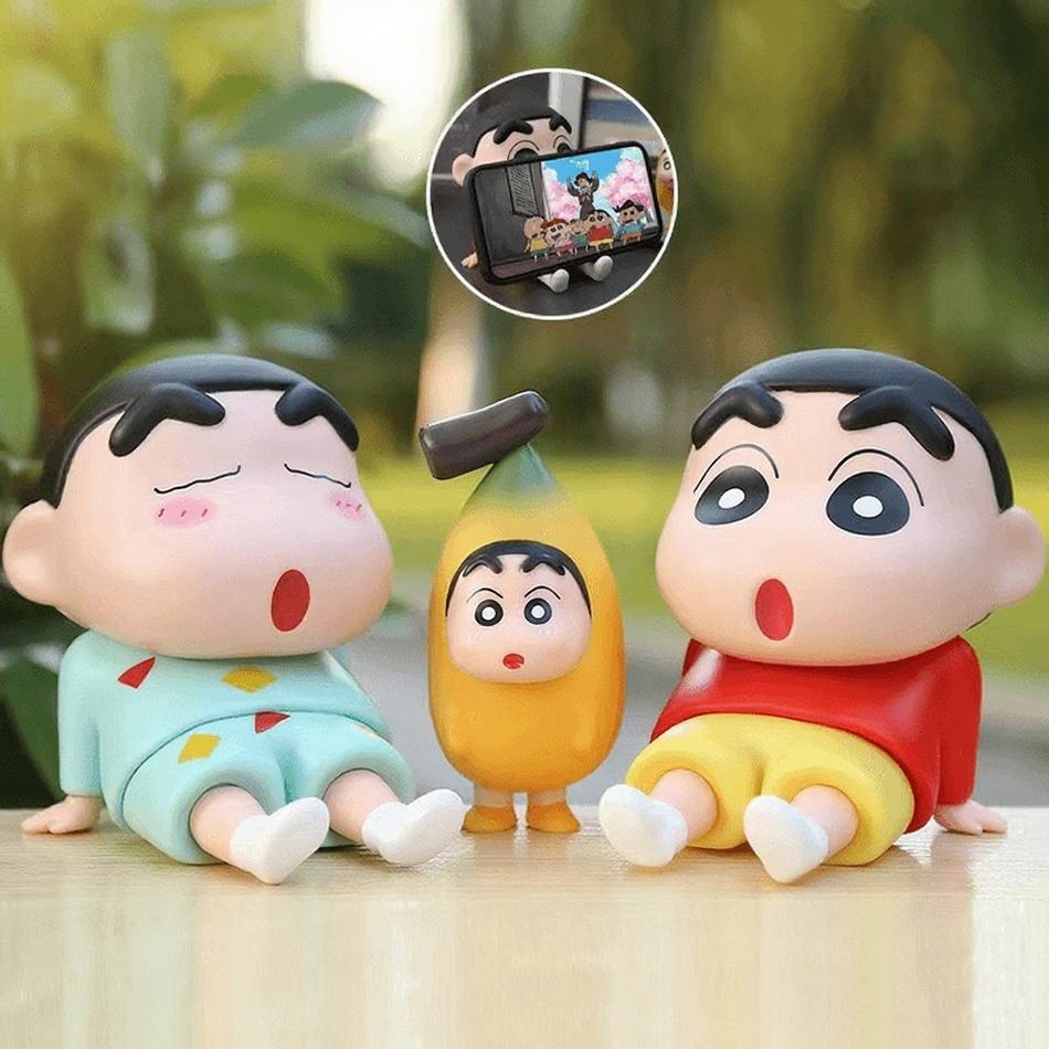 Crayon Shin Chan Anime Figure Phone Holder Kawaii Cartoon Desk Ornament Watching Tv Phone Stand Collectible Figurine Home Decor
