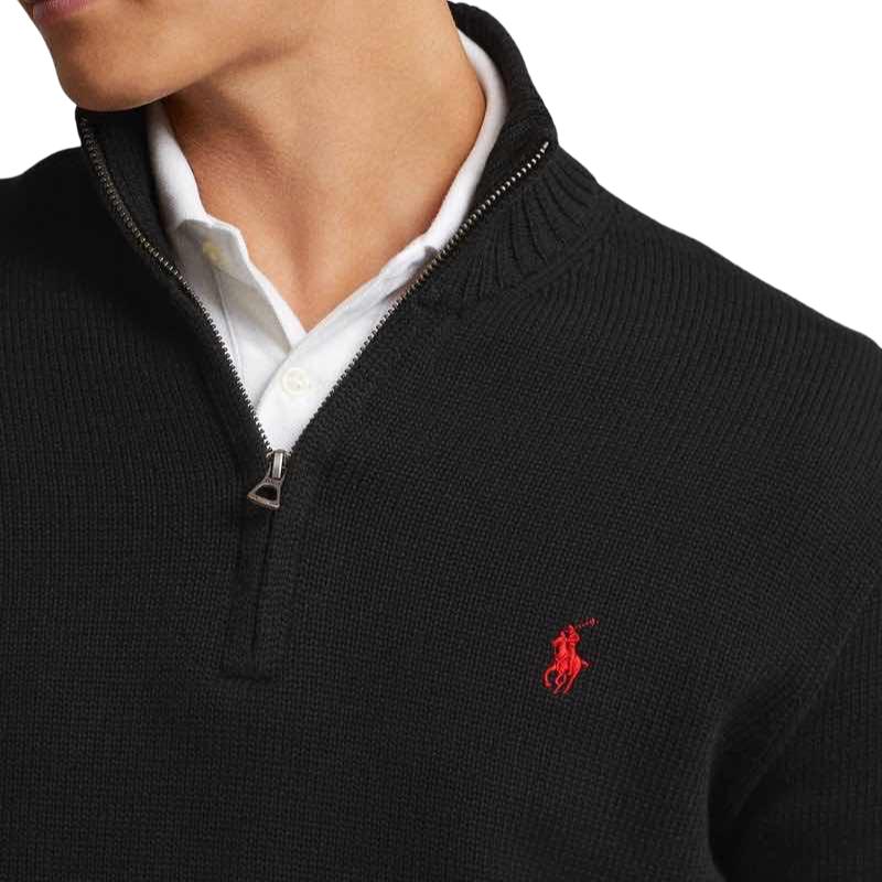 Polo Ralph Lauren SS23 Stampa Logo Ricamato Pullover Mezza Zip Manica Lunga Felpa Uomo felpa Nero 710859939003-003