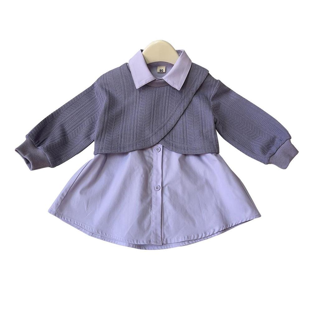 Girls' Autumn & Spring Shawl Coat and Sleeveless Dress Set
