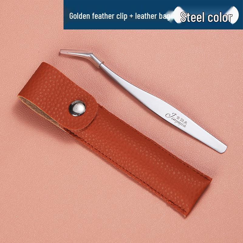 Plated Iridescent Precision Stainless Steel Rose Gold Feather Tweezers for Grafting False Eyelashes