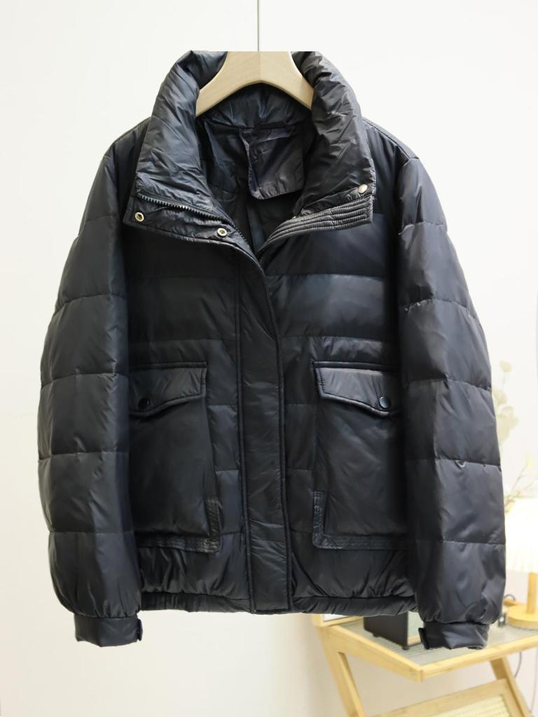 Women's 2024 Winter Stand Collar Petite Down Jacket with Large Pockets – Warm, Light Outerwear