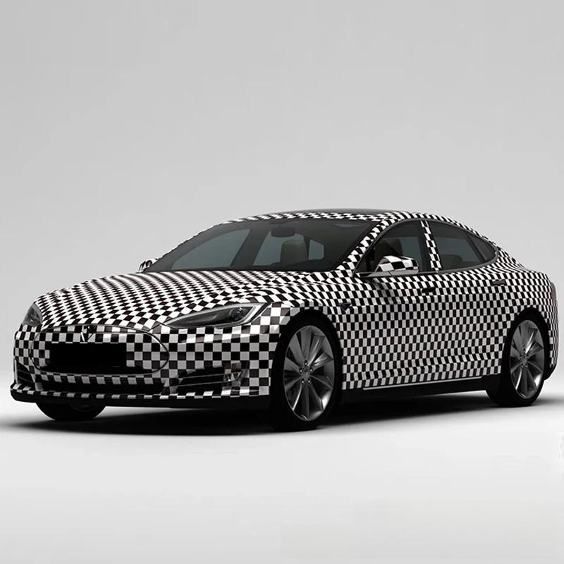 White Black Checker Pattern Bright Surface Stickers For Car Motorcycle And