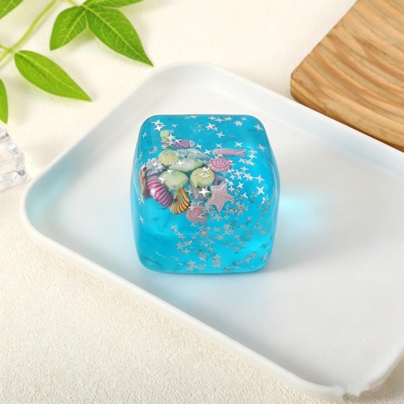 Clear Square Ocean Stress Relief Fidget Toy Glitter Sequins Seashell Inlay for Office Desk Decoration Adult Use