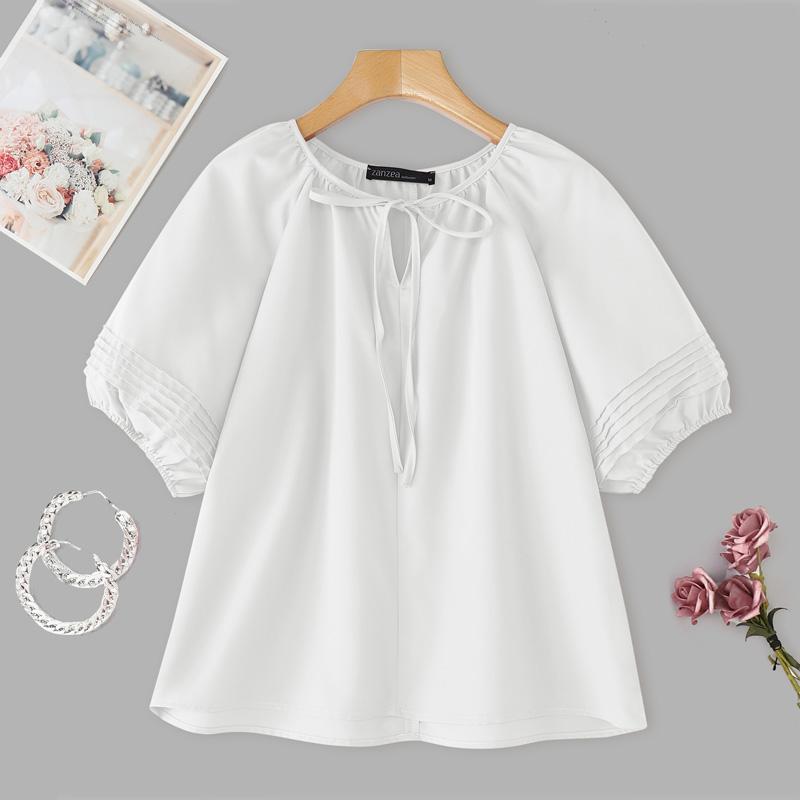 ZANZEA Women Casual V-Neck Loose Short Sleeve Blouse